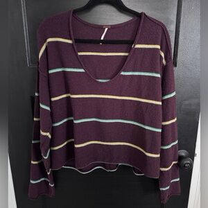 Free People Purple Striped Cropped Sweater